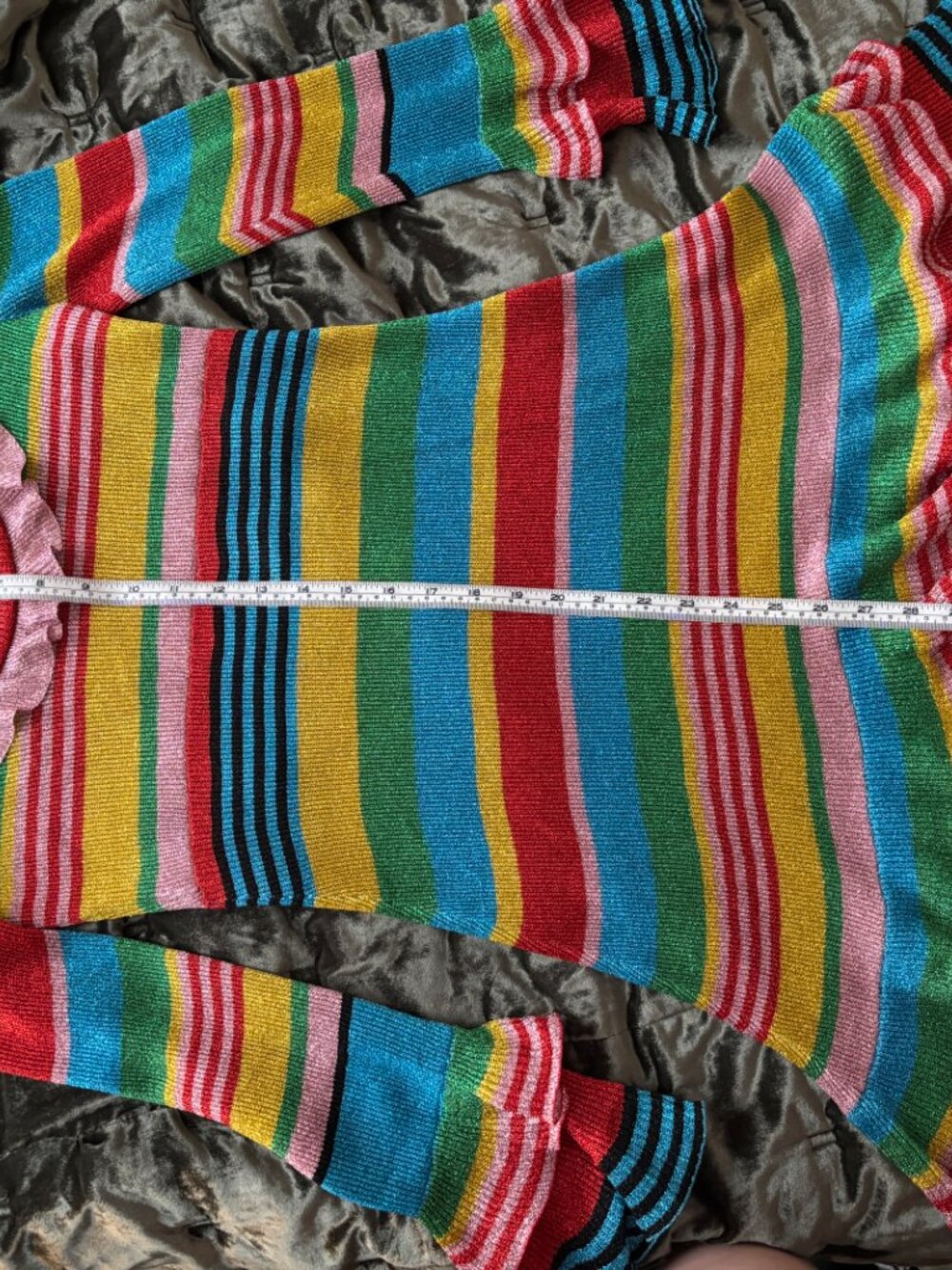MOSCHINO 2019 Metallic Rainbow Striped Ruffled Knit Mini Dress - Picture 4 of 10